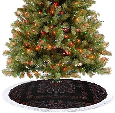 בנדנה שחור ואדום פייזלי עץ חג המולד חצאית עם גדילים חג המולד הדפס קישוט מחצלת רצפה לחג