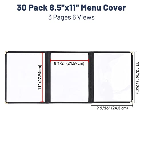 Yescom 30x כיסוי תפריט 8.5x11 6 צפה Triple Cled Cleast Stitch Trimate Cafe Restaurant Black