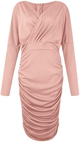שמלות סתיו של נוקמופו לנשים 2022 צבע אחיד לנשים שרוול ארוך שרוול V-צווארון רוכסן שמלה סקסית שמלה מותניים