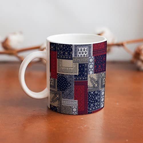 בנדנה טלאי דפוס הדפסת ספל קפה כוס קרמיקה תה כוס מצחיק מתנה עבור משרד בית נשים גברים 11 עוז