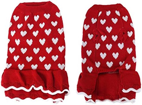 Lertree חג המולד סוודר לחיות מחמד אהבה לב חצאית אדומה חורפ
