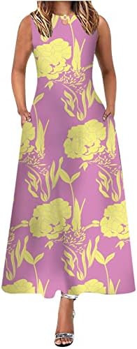 שימות השמש של IUHAN לנשים הדפס פרחוני מתנדנד רופף ארוך קאנפאן מקסי שמלת שמש שמלת שרוולים ללא שרוולים