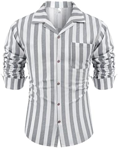 חולצות פשתן כותנה לגברים קואופנדי חולצות שרוול ארוך קז'ון באטטון במורד חולצות חוף