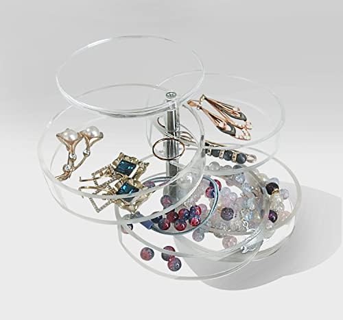 מארגן תכשיטים של Haosuny - קופסת אחסון תכשיטים עם מכסה סוג סיבוב 4 שכבות, מארגן עגילים קטן לנשים, מגש