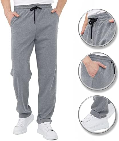 מכנסי טרנינג של Wabtum Mens, מכנסי טלאים כושר מזדמנים לגברים פיתוח גוף כיס עור באורך מלא מכנסי ספורט
