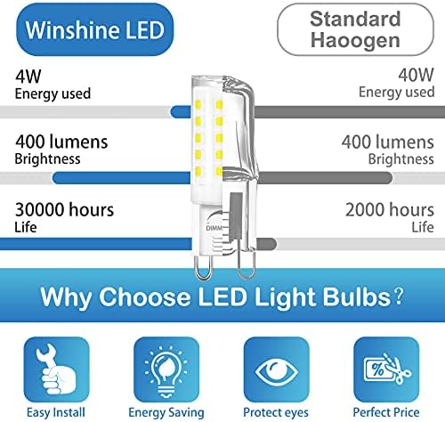 וינשיין 10 חבילות ו-5 חבילות ג '9 נורת לד ניתנת לעמעום 6000 קראט אור יום 4 וואט, 40 וואט ג' 9 הלוגן