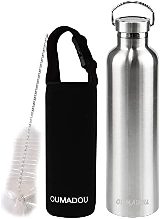 בקבוק מים מבודד 25oz, אבק קיר כפול לשימוש חוזר לנירוסטה דליפה הוכחת נסיעות ספורט בקבוק מים עם מברשת