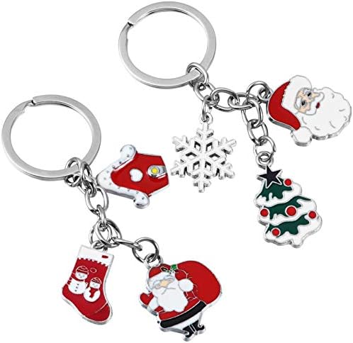 Nuobesty חג המולד מחזיקי מפתחות סנטה 2 יחידות מחזיק מפתחות חג המולד מתכת מתכת סנטה פתית שלג קסם Keyring