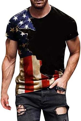 חולצת טריקו של דגל אמריקאי של גברים קיץ שרוול קצר מזדמן הדפסים גרפיים צמרות אימון שרירים מגניב אתלטיקה