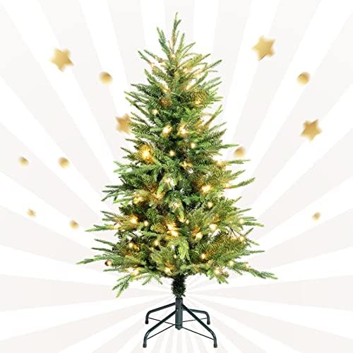 Joydecor 4.5ft מלאכותי עץ חג מולד מואר לפני אורות, קישוט חג חג המולד, צורה מלאה של צורה חיים ענפים שופעים