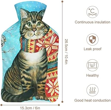 בקבוק מים חמים של חתול חורפי עם כיסוי רך 1L שקית גדולה יותר קלאסית קלאסית לרגלי יד צוואר