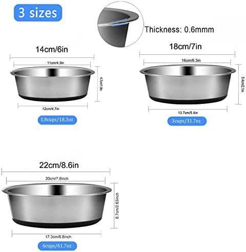 נירוסטה כלב קערות, אנטי להחליק מתכת כלב מזון קערה עם החלקה גומי תחתון, חיות מחמד מים קערות עבור קטן