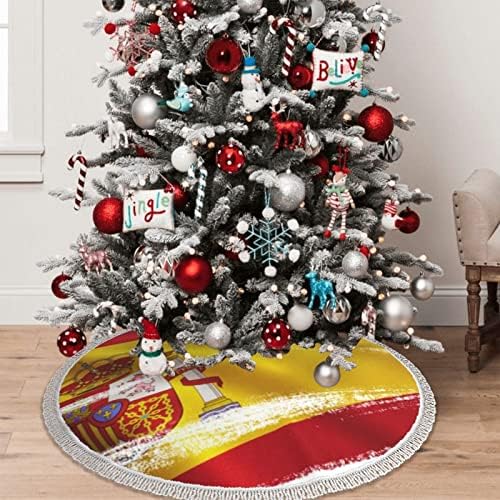 חצאית עץ חג המולד 48 - חצאית עץ מודפסת דגל ספרד עם קישוט עץ עץ חג המולד לחג חג המולד