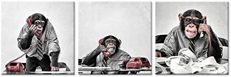 ihappywall 3 קוף קוף בד הדפס קיר אמנות שימפנזה מצחיק בטלפון בשולחן העבודה המודרני של חיה פופ קנה קפ