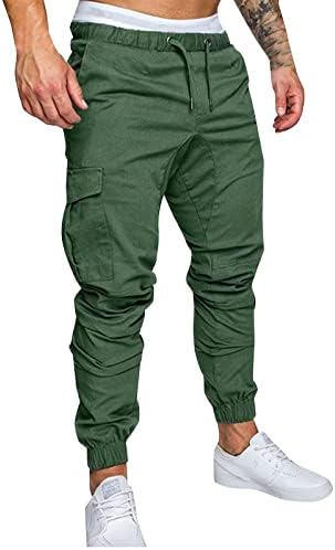 מכנסי מטען Fsahjkee רזים מכנסי מטען לגברים, מכנסי צ'ינו פופ תאריך מכנסיים מותניים גבוהים ריפסטופ מחודד