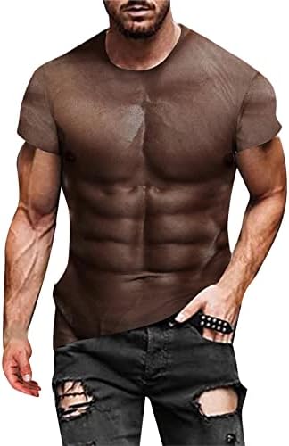 חייל XXBR חולצות שרוול קצר לגברים, שרירים תלת מימדיים מודפסים אימון אתלטי כושר חולצת טריקו צווארון קרניול