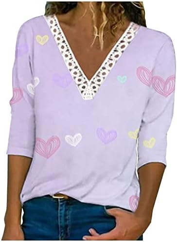 2023 חג האהבה חולצות לנשים סרוגה תחרה לקצץ צווארון חולצות מתגנדר מזדמן פרחוני רופף סוודר טי חולצות