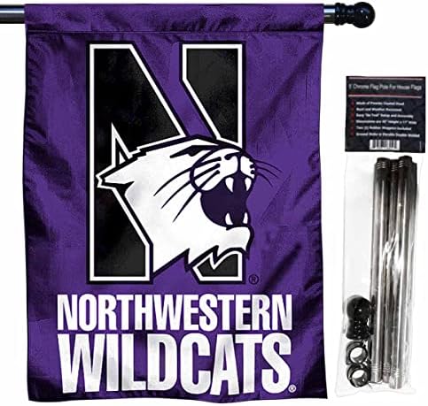 דגל הבית של צפון -מערב Wildcats עם סט מוט דגל