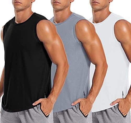 לקגי גברים של 3 חבילה כושר גופיות ללא שרוולים אימון שרירים טי כושר פיתוח גוף חולצות