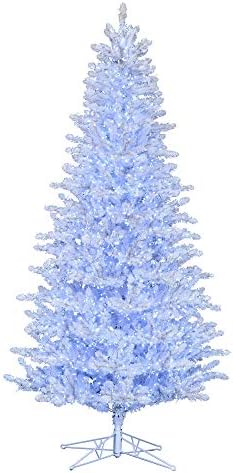 Vickerman 4.5 'Spruce Spruce מלאכותי מבריק, עץ חג מולד מלאכותי, לבן טהור מתח נמוך זווית רחבה נורות LED