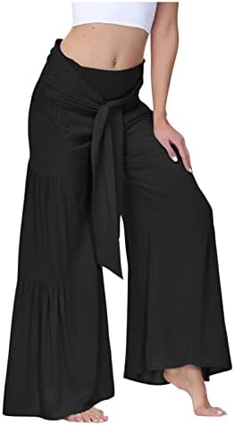 מכנסי פאלאצו של אשת הסיסין רגל רחבה מזדמנים מותניים גבוהים עם מכנסיים נוחים עם מכנסיים ארוכים עם עניבה