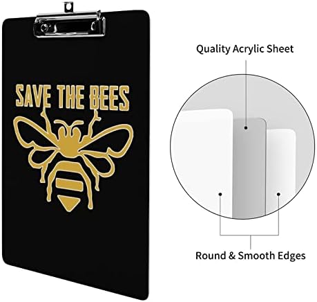 לחסוך את דבורים אקריליק לוח חמוד קליפ לוחות עם נמוך פרופיל מתכת קליפ לוח לגברים נשים