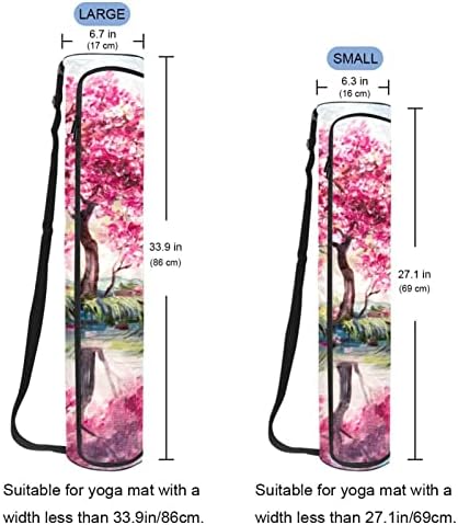 דובדבן עץ על אגם שמן ציור יוגה מחצלת שקיות מלא רוכסן יוגה לשאת תיק לנשים גברים, תרגיל יוגה מחצלת עם