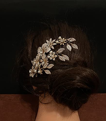 מתוקה B.J שיער כלות זהב קליפ פרח פרח פרח ייצור יד בעבודת יד למסרק שיער לחתונה לכלה