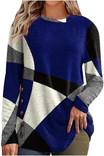 2023 נשים של פסים צבע בלוק חולצות צוות צוואר צד כפתור סוודר ארוך שרוול מזדמן רופף חולצות חולצה