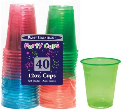יסודות המפלגה רך פלסטיק 12-אונקיה מסיבת כוסות / כוסות, 40-לספור, מגוון ניאון