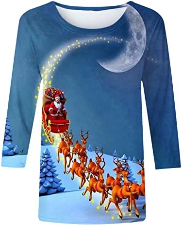 חולצת טריקו של 3/4 שרוול לנשים מכוערות סנטה קלאוס מודפסות חובבי חג המולד חולצות שרוול ארוך טוניקה טוניקה