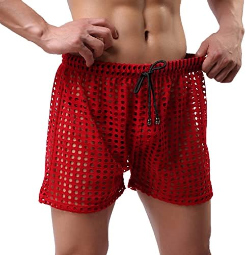 מכנסיים קצרים של רשת סקסית, ראה דרך פסים צדדיים קלים משקל קל יבש מזדמן 3 אינץ 'מכנסיים קצרים שלל חלולים