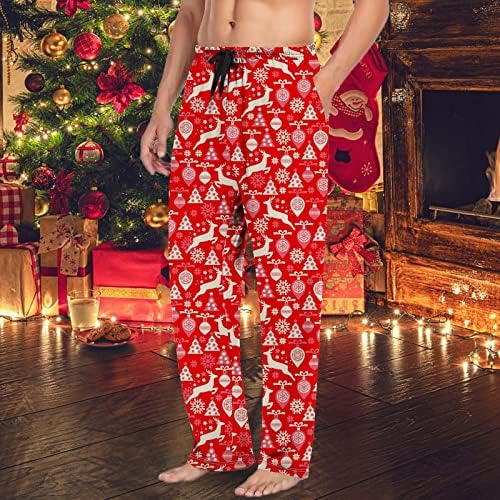 מכנסי פיג'מה לחג המולד של גברים מותרים גבוהים שלג גרפי PJS בגדי שינה נוח נוח מכנסי טרקלין ארוכים של