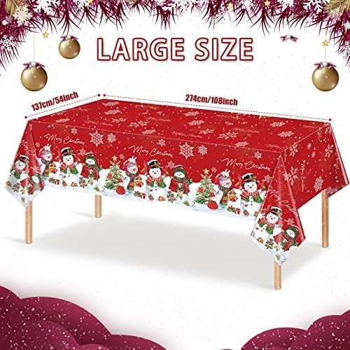 מפת שולחן איש שלג לחג המולד 1 יחידות, כיסוי שולחן חורף של איש שלג חג המולד מפלסטיק עם עץ חג המולד לקישוטי