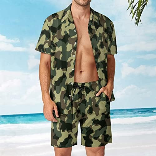 WeedKeycat הסוואה תלבושות חוף לגברים 2 חלקים כפתור הוואי מטה חולצה קצרה שרוול ומכנסי תא מטען קצרים
