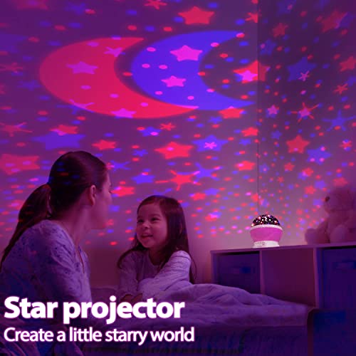 יותר גדול לילה אורות לילדים חדר, כוכב מקרן לילה אור לילדים 360 תואר מסתובב בנות לילה אור עם 8 צבע תאורה