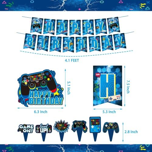 כחול גיימר מסיבת יום הולדת קישוט-270 יחידות וידאו משחק משחקי ספקי צד עבור בני מסיבת יום הולדת - שולחן