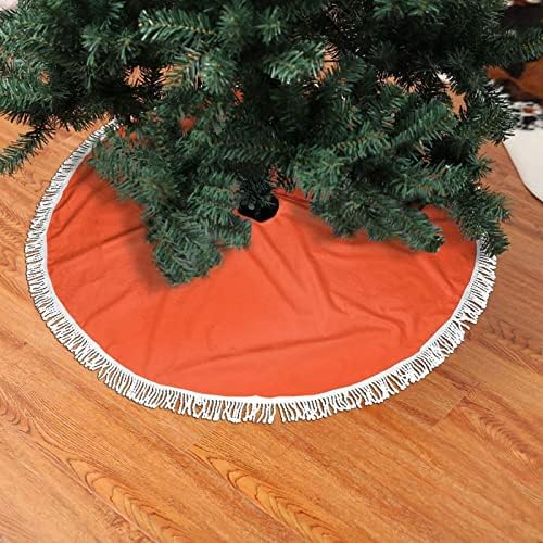 חצאית עץ חג המולד האדומה של אפרסמון, מחצלת חצאית עץ חג המולד עם ציצית לעיצוב מסיבת חתונה לחג 48
