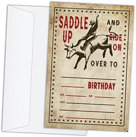 RLCNOT כרטיסי הזמנות ליום הולדת עם מעטפות סט של 20 - מסיבת קאובוי הזמנות למסיבת יום הולדת למערב הפרוע