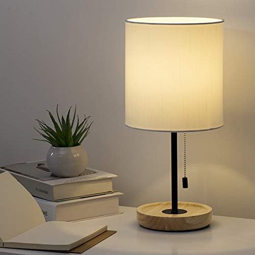 מנורת שולחן עץ של האיטראל - מנורת שולחן כדאי שידה עם צל לבן, מנוף מיטה לשרשרת משוך לחדר שינה, סלון,