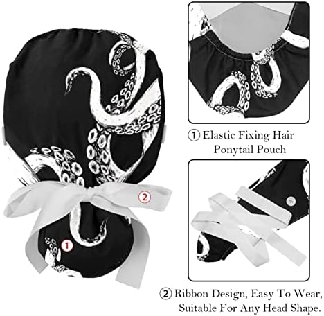 כובעים רפואיים של Ratgdn לנשים עם כפתורים שיער ארוך, כובע עבודה מתכוונן בן 6 חלקים, נוצות טווס