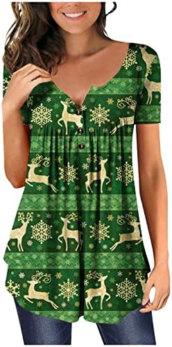 טיקוי נשים מקרית טוניקת חולצות עבור חותלות להסתיר בטן חולצות חג המולד ארוך שרוול הנלי חולצות בוטון עד