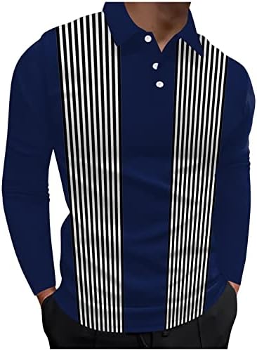 חולצות פולו לגברים של PDFBR, שרוול ארוך קפיצי טלאים טלאים כפתור צוואר צוואר גולף גולף