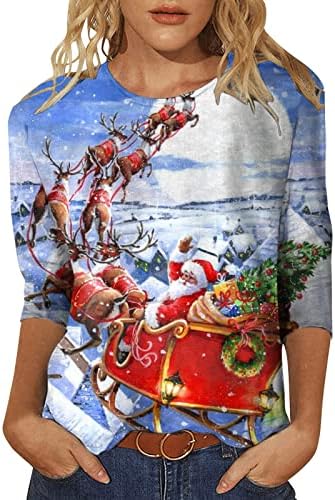 טיז חג המולד חולצות גדולות לחג המולד נשים יומיות הדפס חג המולד O צוואר צווארון שלוש שרוול שרוול עגול