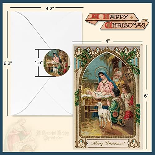 Anydesign 48 חבילה כרטיסי ברכה לחג המולד וינטג 'כרטיסי חג המולד מבחר עם מדבקות מעטפות ישוע לילה קדוש