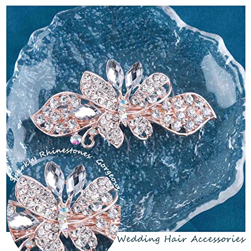 QISOGY CRYSTAL FROUSTAL FROUTERFLRY BARRETTE GOLD RHINESTONE GEMSTONE שיער שיער קליפ קליפ BLING BUDLFLRY