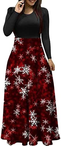 נשים שמלה לחג המולד ארוך שרוול רופף מזדמן ארוך מקסי שמלת 2022 אופנה סנטה קלאוס גרפי קוקטייל שמלות