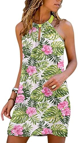 מקרית קיץ שמלות לנשים דפוס הדפסת סקסי הולו מתוך הלטר צוואר שרוולים דק מיני חוף שמלה