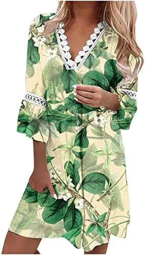 שמלה לנשים, מזדמן 3/4 שרוול צווארון פרחוני מיני שמלת 2023 קיץ בציר איחה רופף טוניקת שמלות