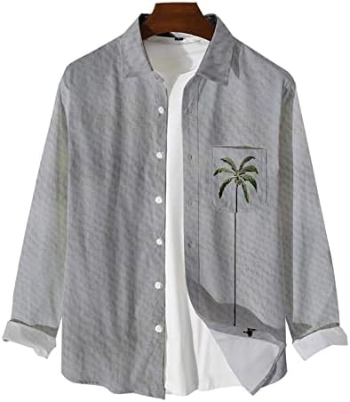 חולצות הוואי מודפסות של גברים כפתור שרוול ארוך במורד חולצות חוף חולצות גברים מזדמנים חולצות T